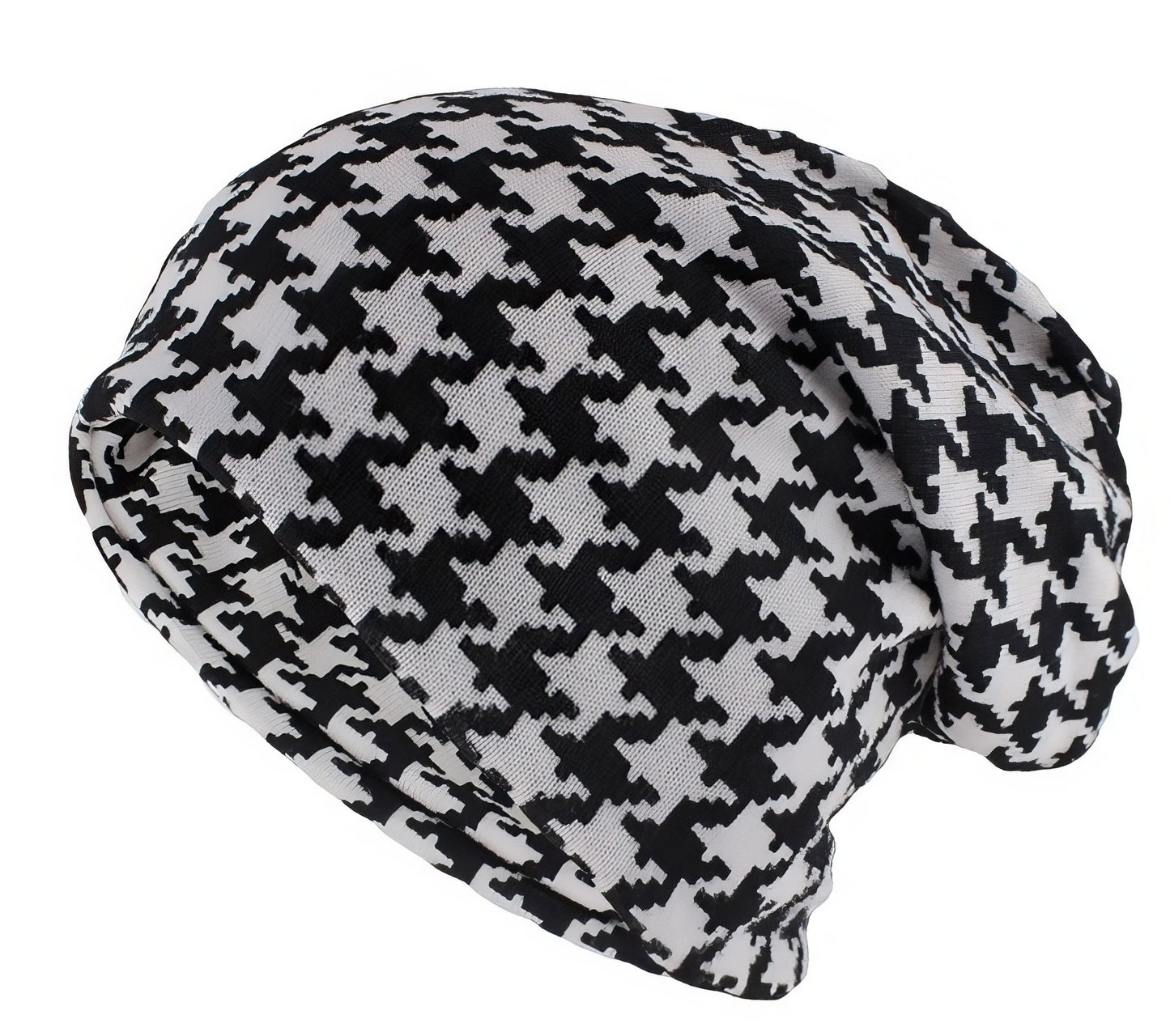 Houndstooth Beanie Skull Cap in Black and White