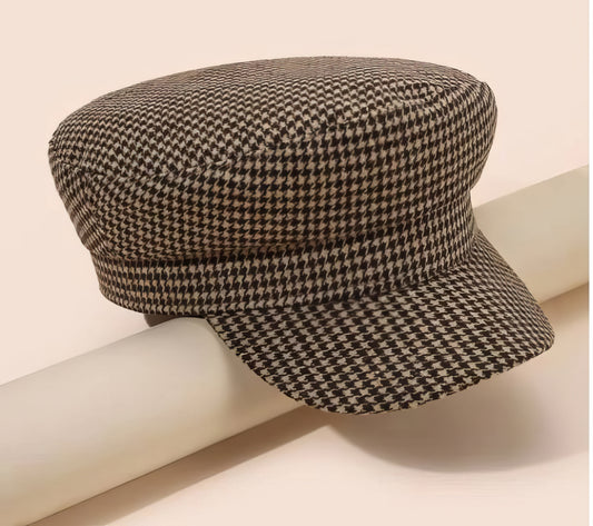 Luxury Brand Herringbone Newsboy Cap in Brown and Tan