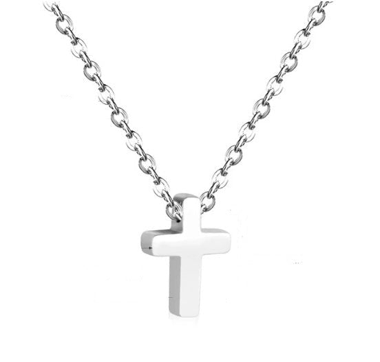 Small Cross Charm Pendant Necklace in Silver