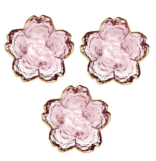 Glass Flower Shaped Dipping Sauce Glass Dishes in Pink  Set of Three