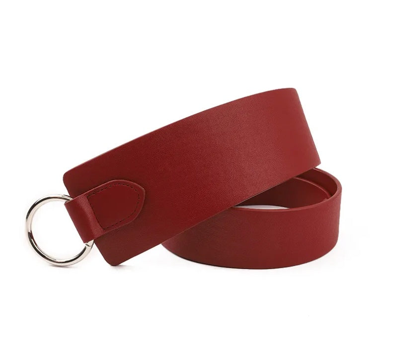 Wide Leather Corset Belt with knot in Cranberry