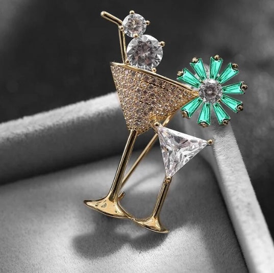 Luxury Rhinestone Cocktail Glass Brooch