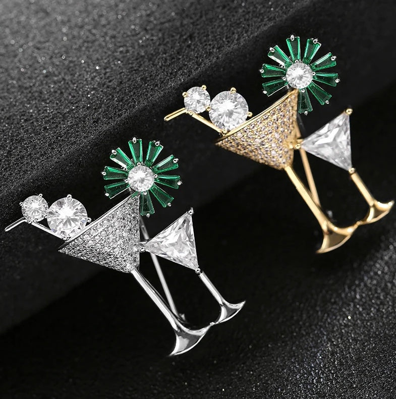 Luxury Rhinestone Cocktail Glass Brooch