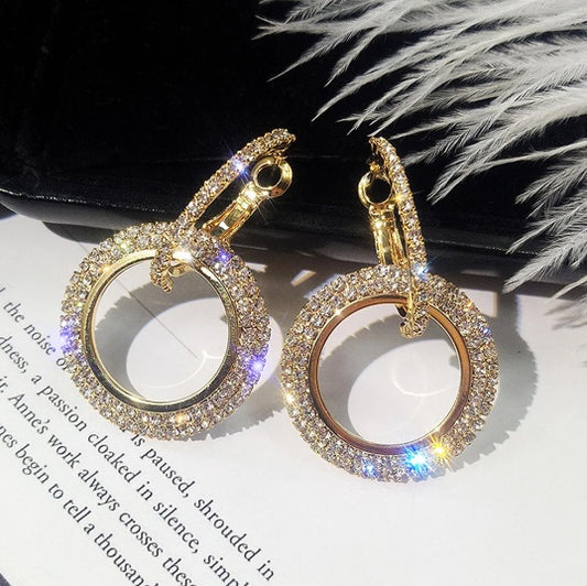 Luxury Rhinestone Double Circle Earrings in Gold