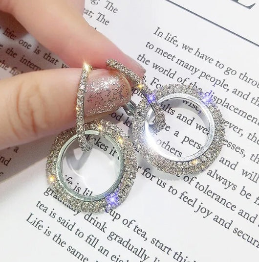 Luxury Rhinestone Double Circle Earrings in Silver