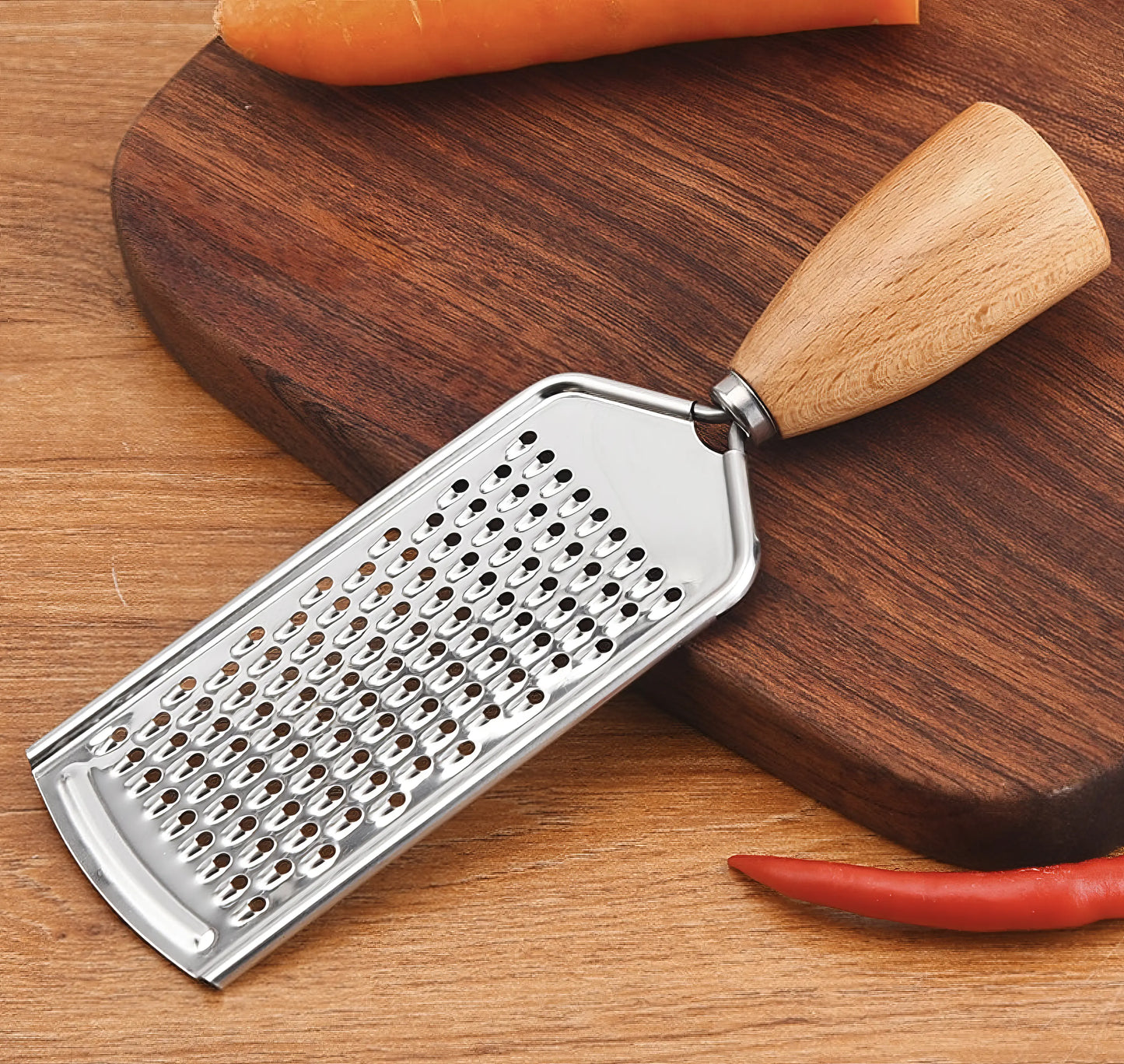 Stainless Steel Potato Carrot Cheese Grater with Wood Handle