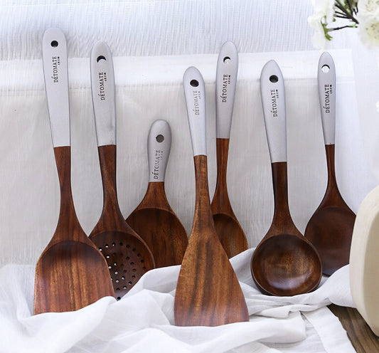 Teak Natural Wood Utensil Kitchen Seven Piece Set