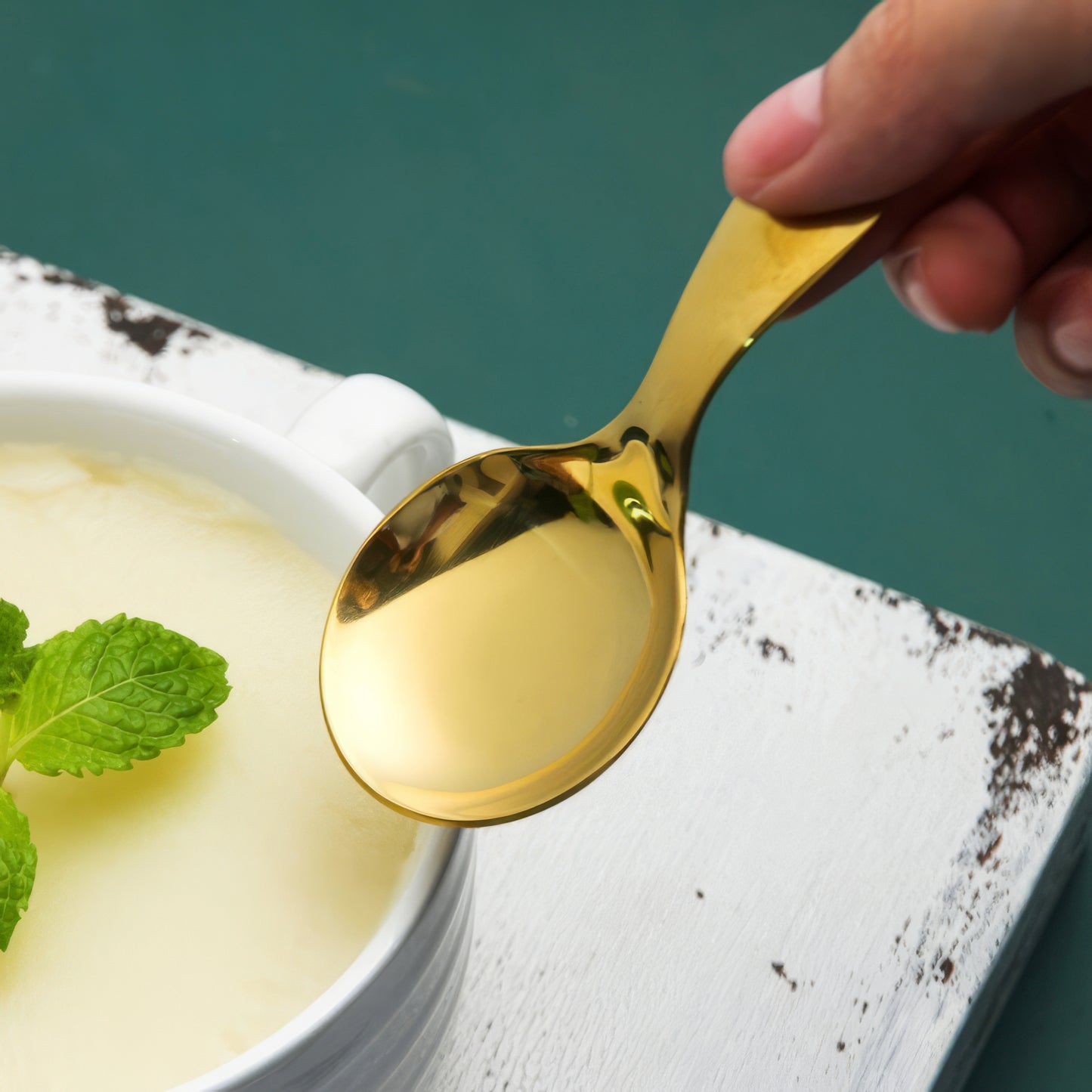 Stainless Steel Dessert Seasoning Spoon in Gold Tone