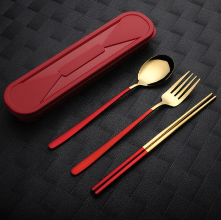 Chinese style Travel Portable Cutlery Set in Red