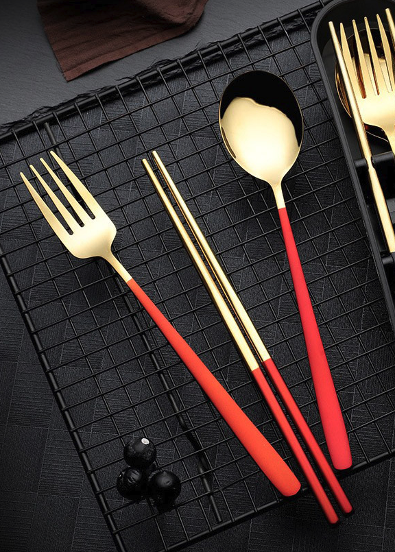 Chinese style Travel Portable Cutlery Set in Red