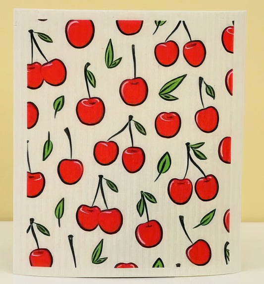 Swedish Kitchen Fiber Dishcloth Towel Biodegradable Counter Wipe Cherries C