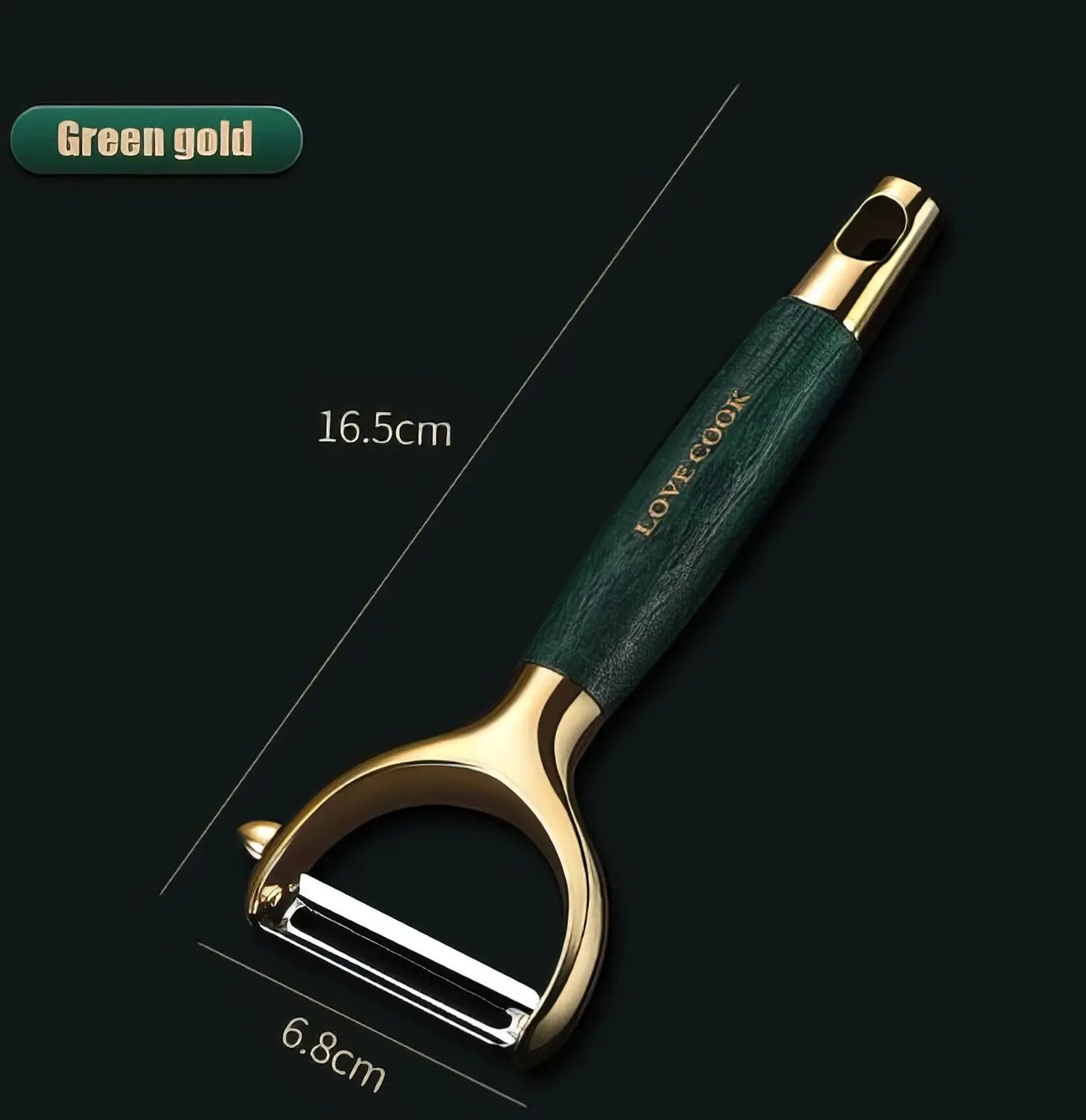 Stainless Steel Ultra Sharp Vegetable Peeler Wooden Handle Peeler in Green & Gold