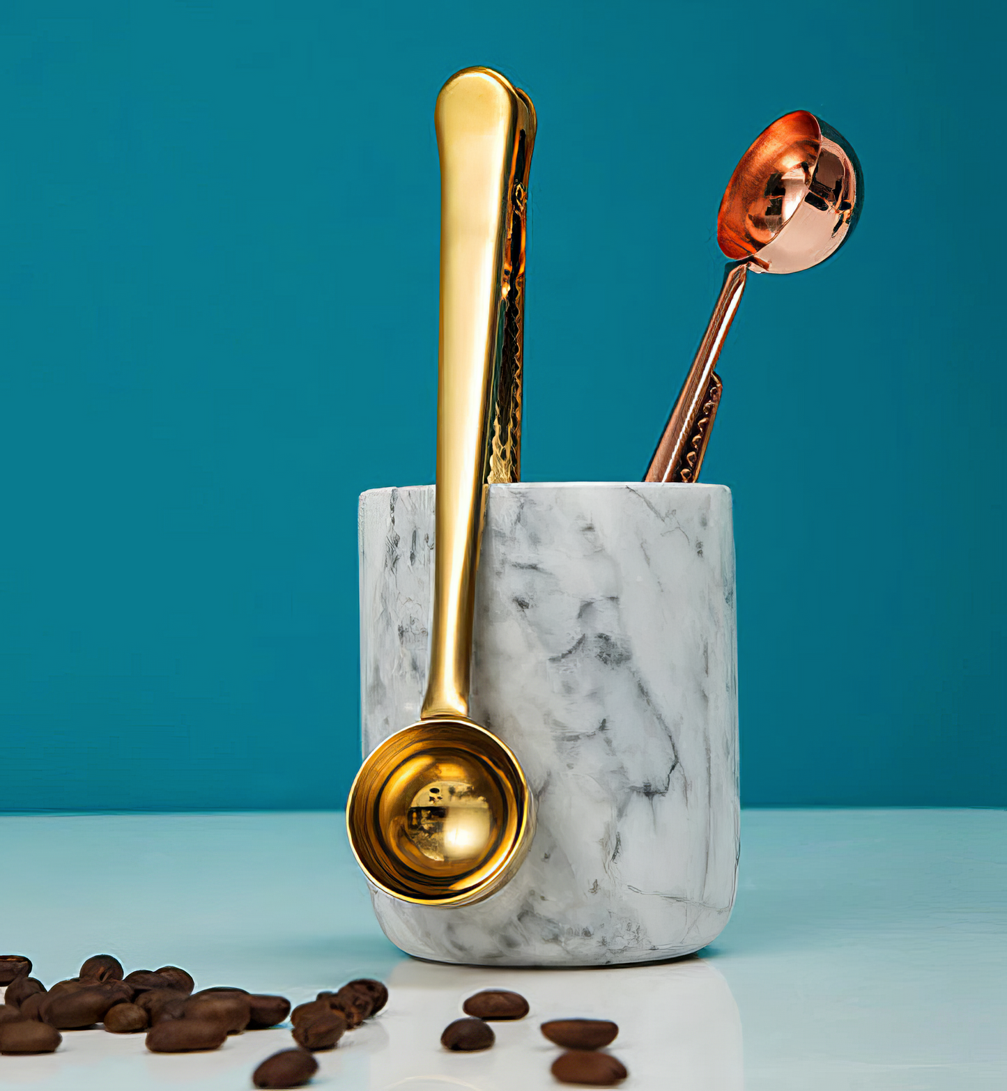 Gold Tone Stainless Steel Coffee Scoop with Clamp