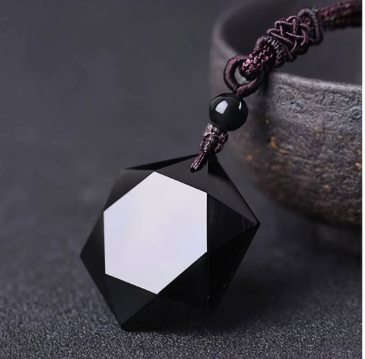 Black Obsidian Natural Stone Pendant Necklace in Black