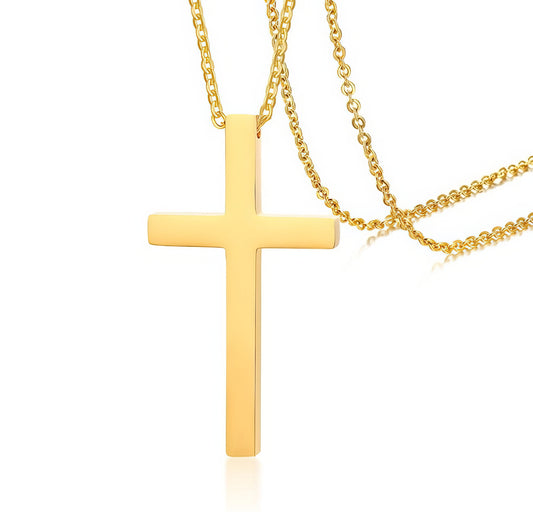 Large Cross Pendant Stainless Steel Prayer Necklace in Gold