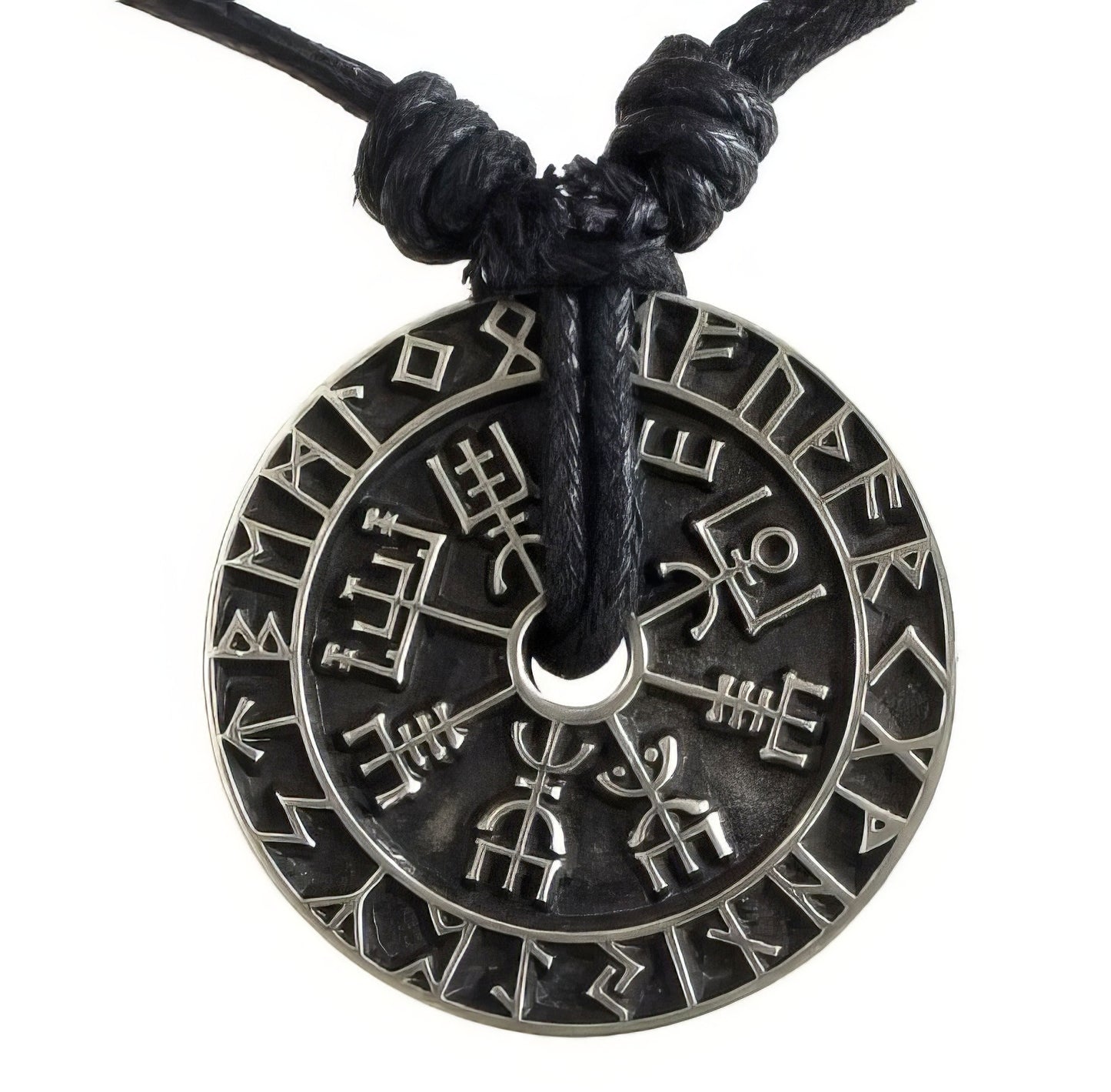 Vintage Viking Rune Compass High Quality Metal Amulet Necklace in Black