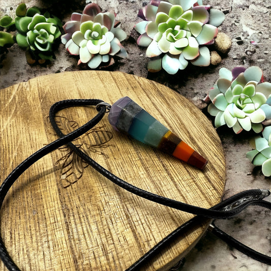 Natural Stone Rainbow Pendulum Necklace