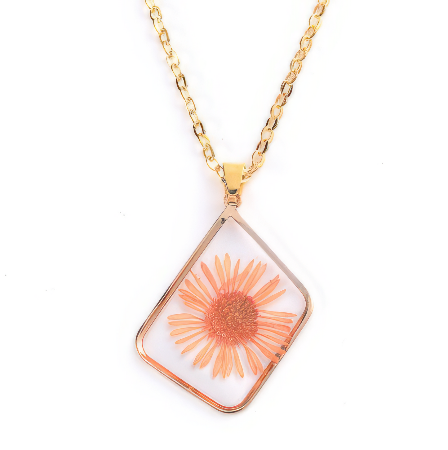 Preserved Fresh Hibiscus Flower Necklace in Peach