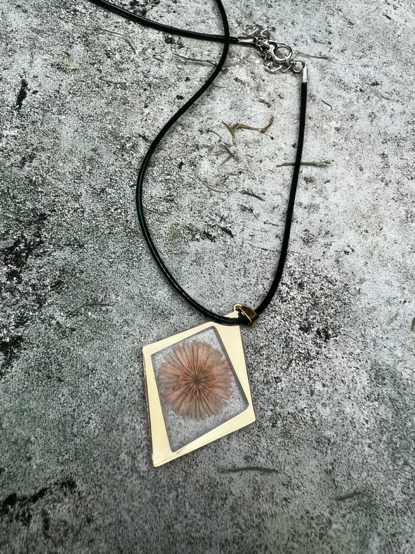 Geometric Shape Pressed Preserve Fresh Petal Necklace in Peach