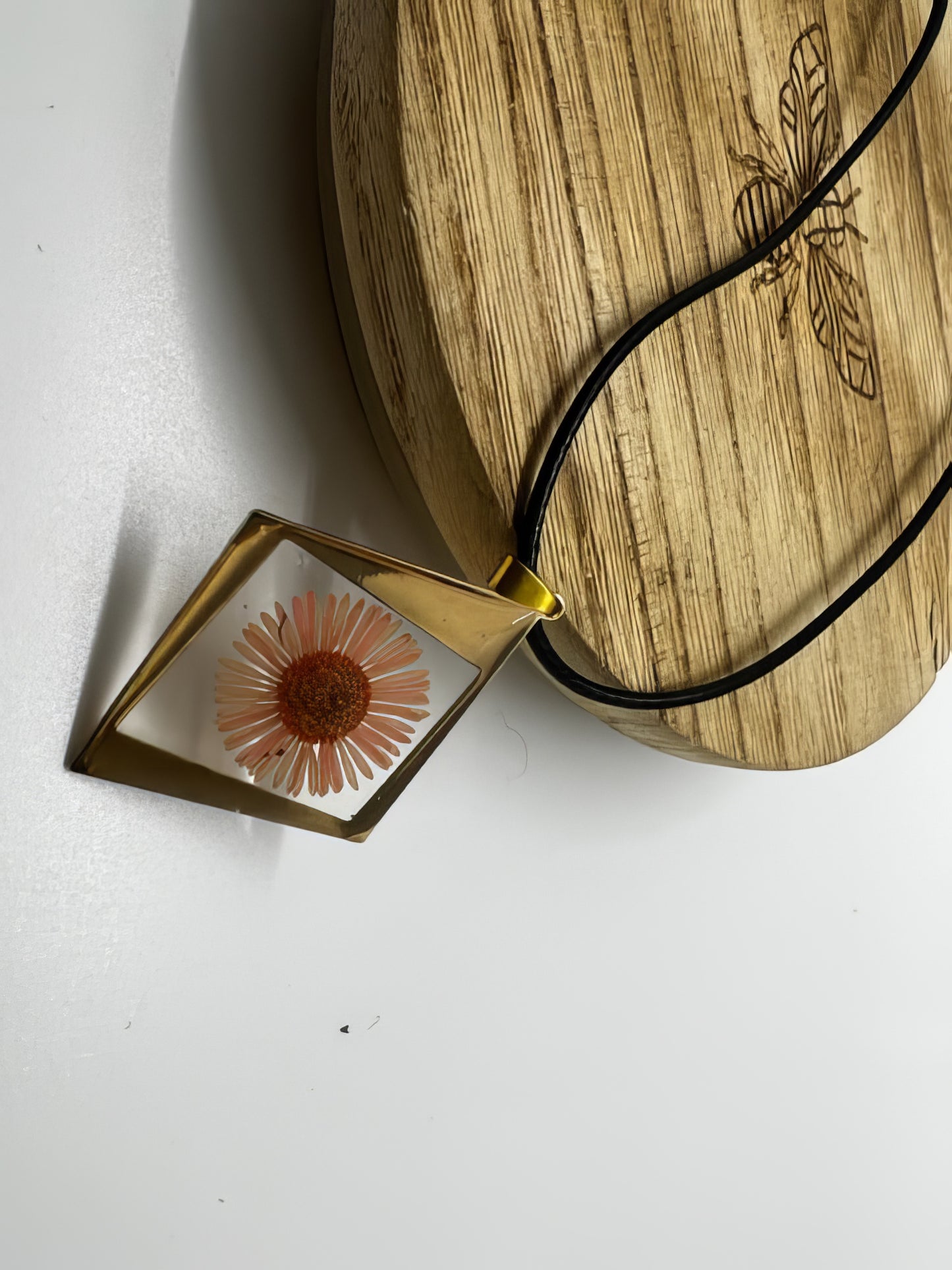 Geometric Shape Pressed Preserve Fresh Petal Necklace in Peach