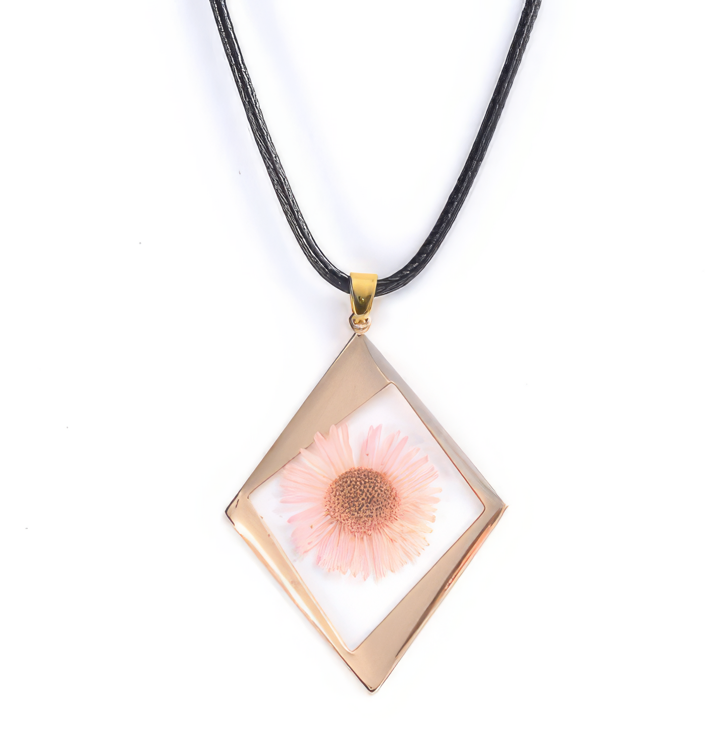 Geometric Shape Pressed Preserve Fresh Petal Necklace in Peach