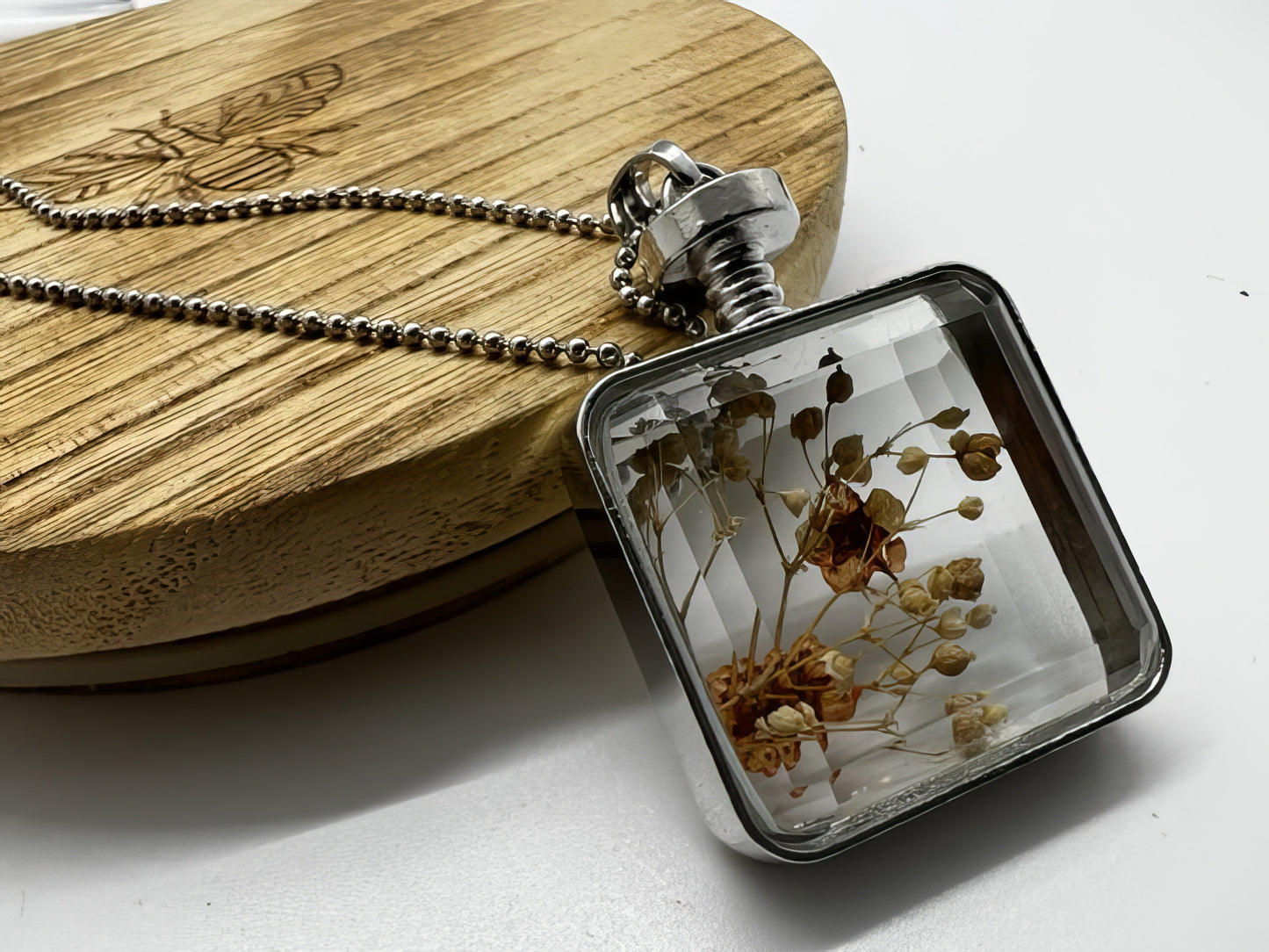 Preserved Fresh Dried Flower Pendant Necklace Orange Crush