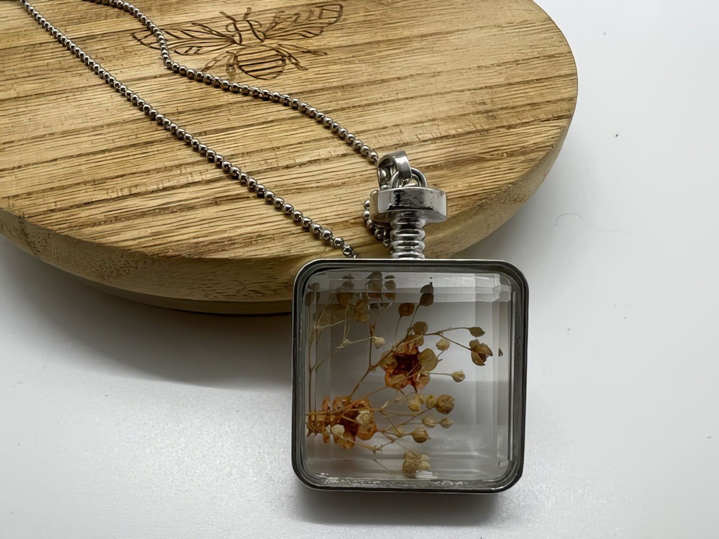 Preserved Fresh Dried Flower Pendant Necklace Orange Crush