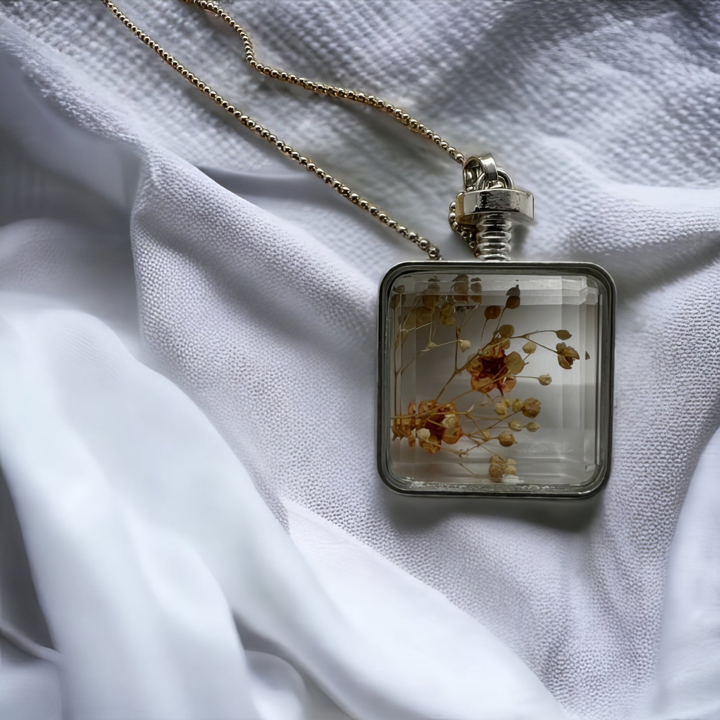 Preserved Fresh Dried Flower Pendant Necklace Orange Crush