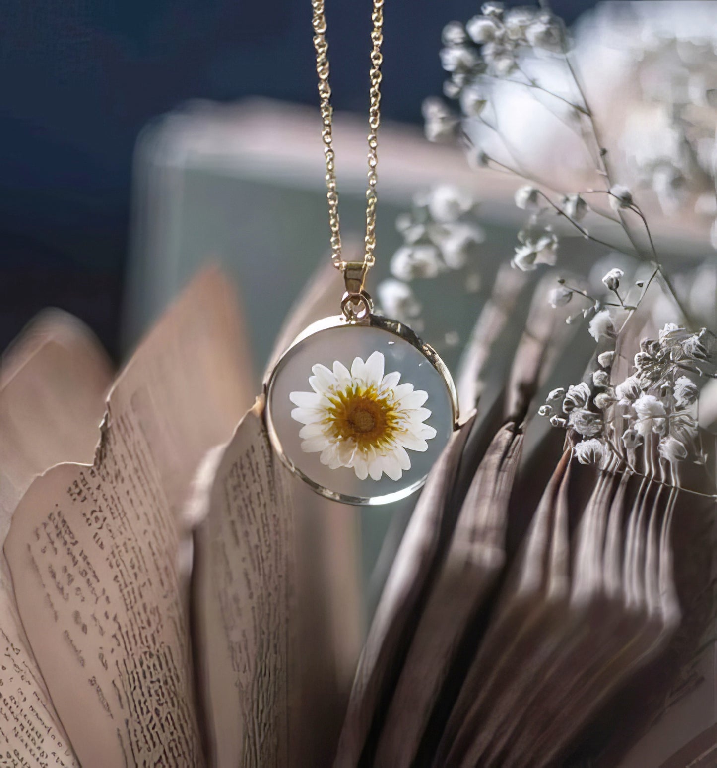 Pressed Dried Flower Necklace Pressed Floral Pendant