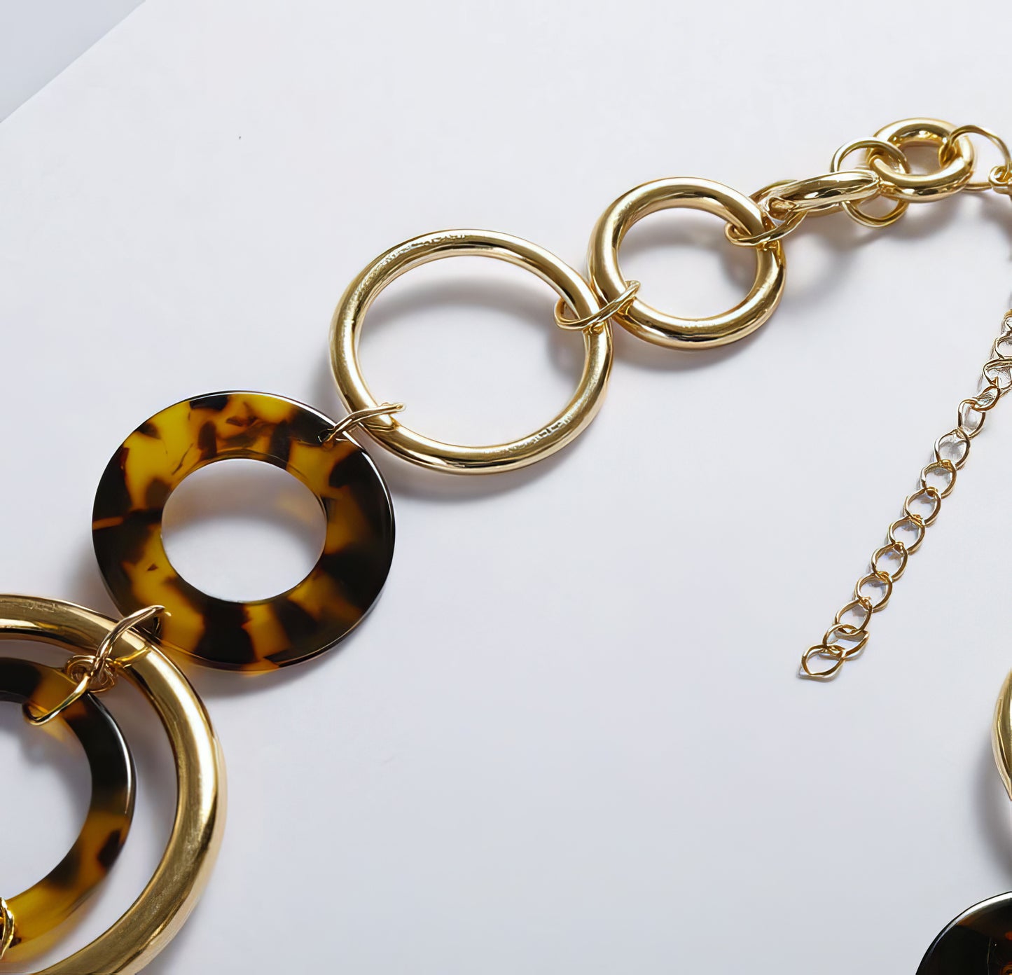 Statement Acrylic Gold Alloy Geometric Round Necklace in Leopard and Gold