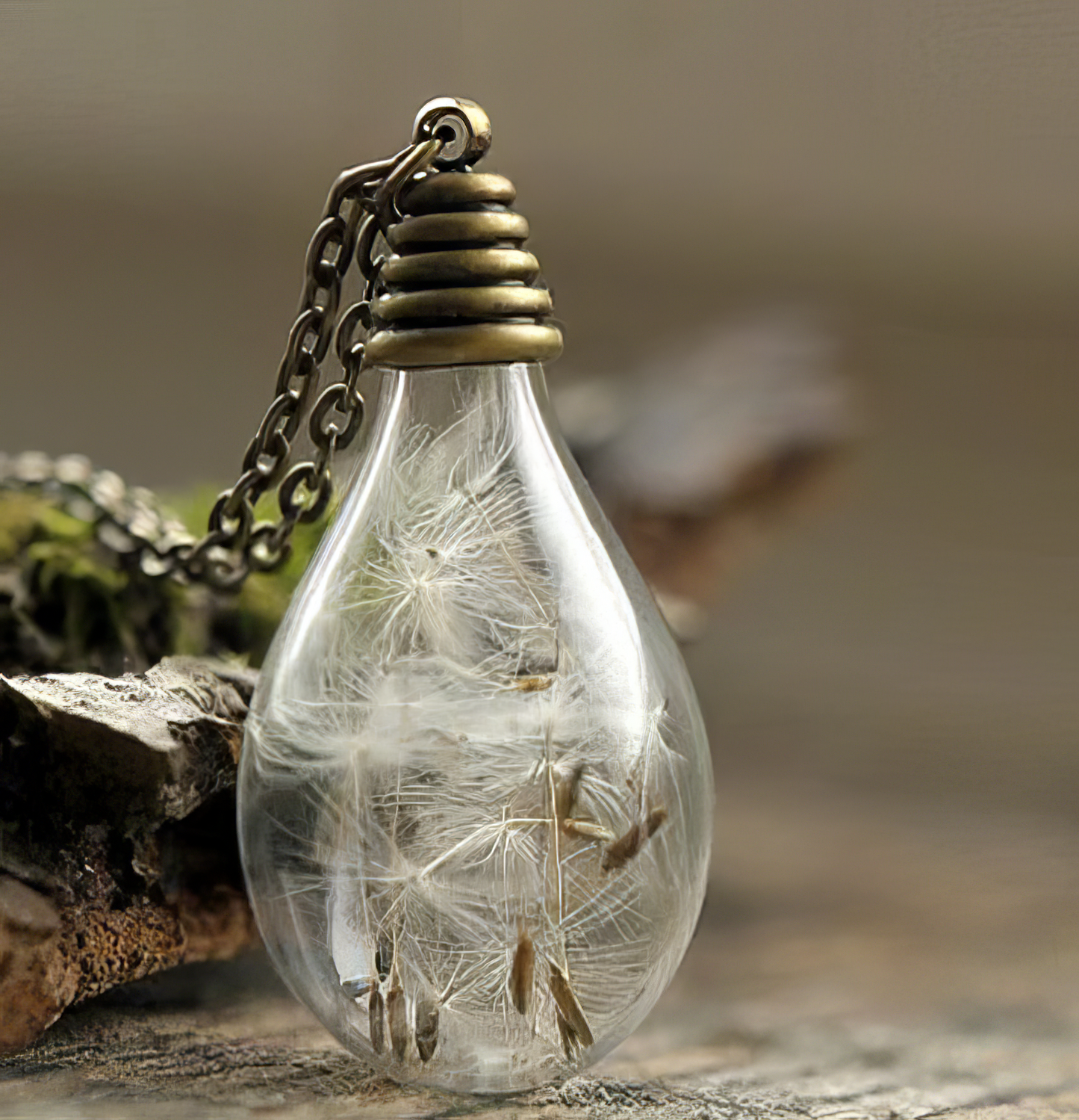 Glass Drop Natural Dandelion Wishing Pendant Necklace