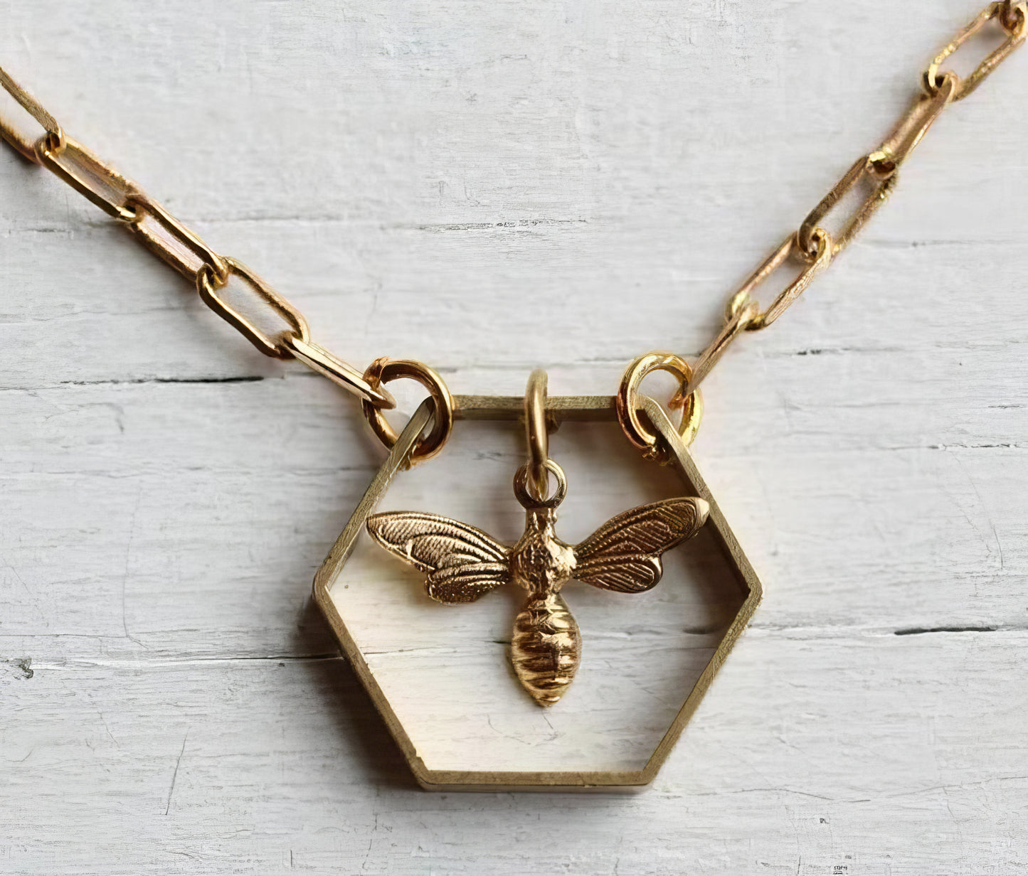 Geometric Hexagon Gold Plated Bee Hive Necklace in Gold