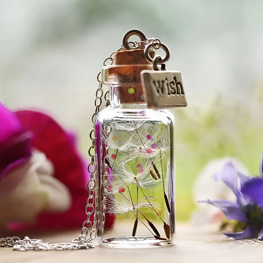 Creative Glass Dandelion Wishing Drift Bottle Pendant Necklace