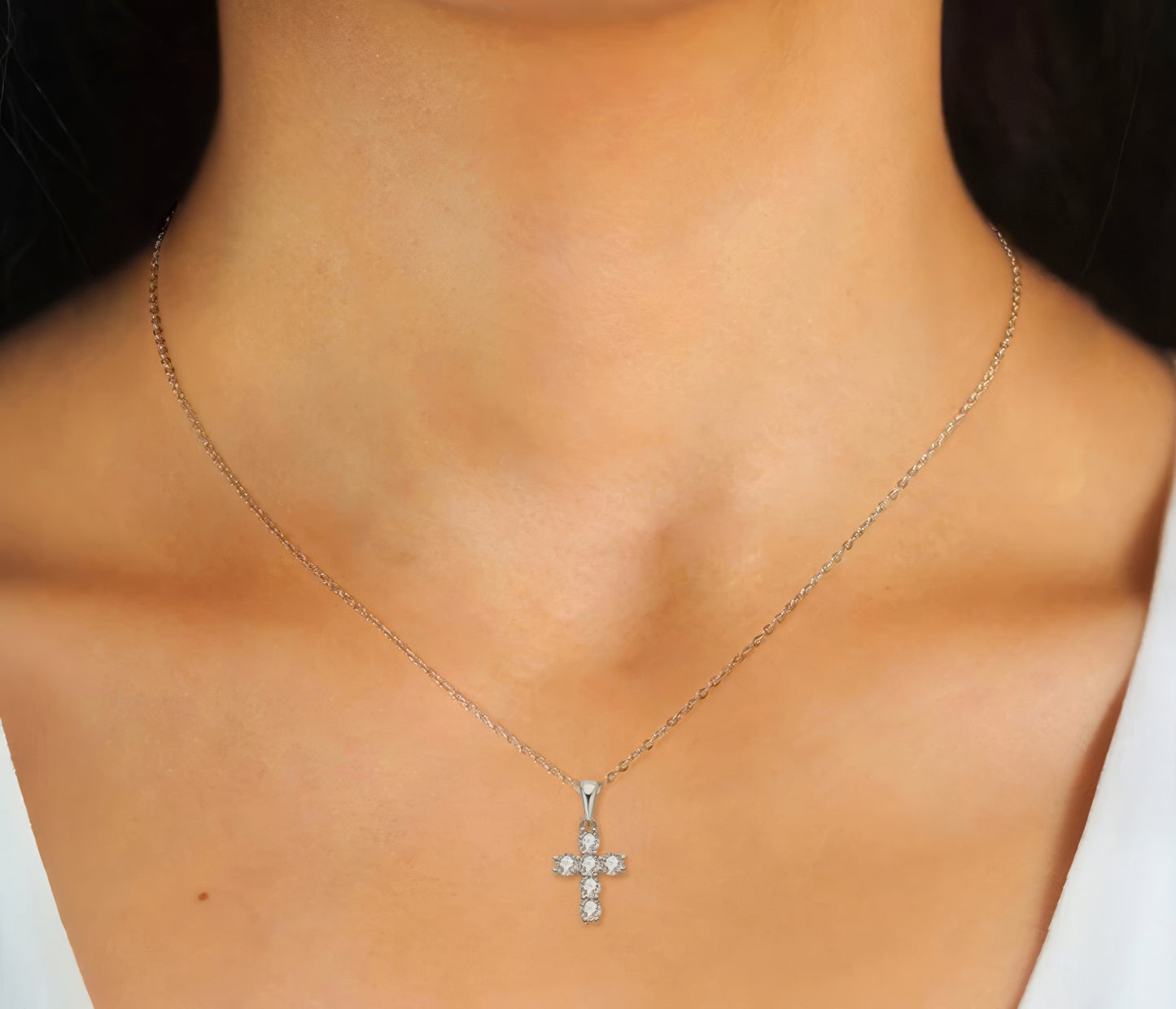 925 Sterling Silver Zircon Cross Pendant Necklace