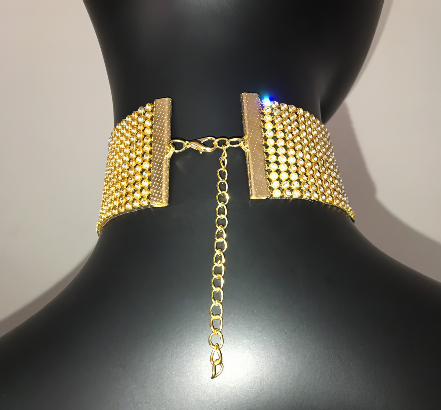 Glitter Rhinestone Wide Choker Collar Necklace in Gold