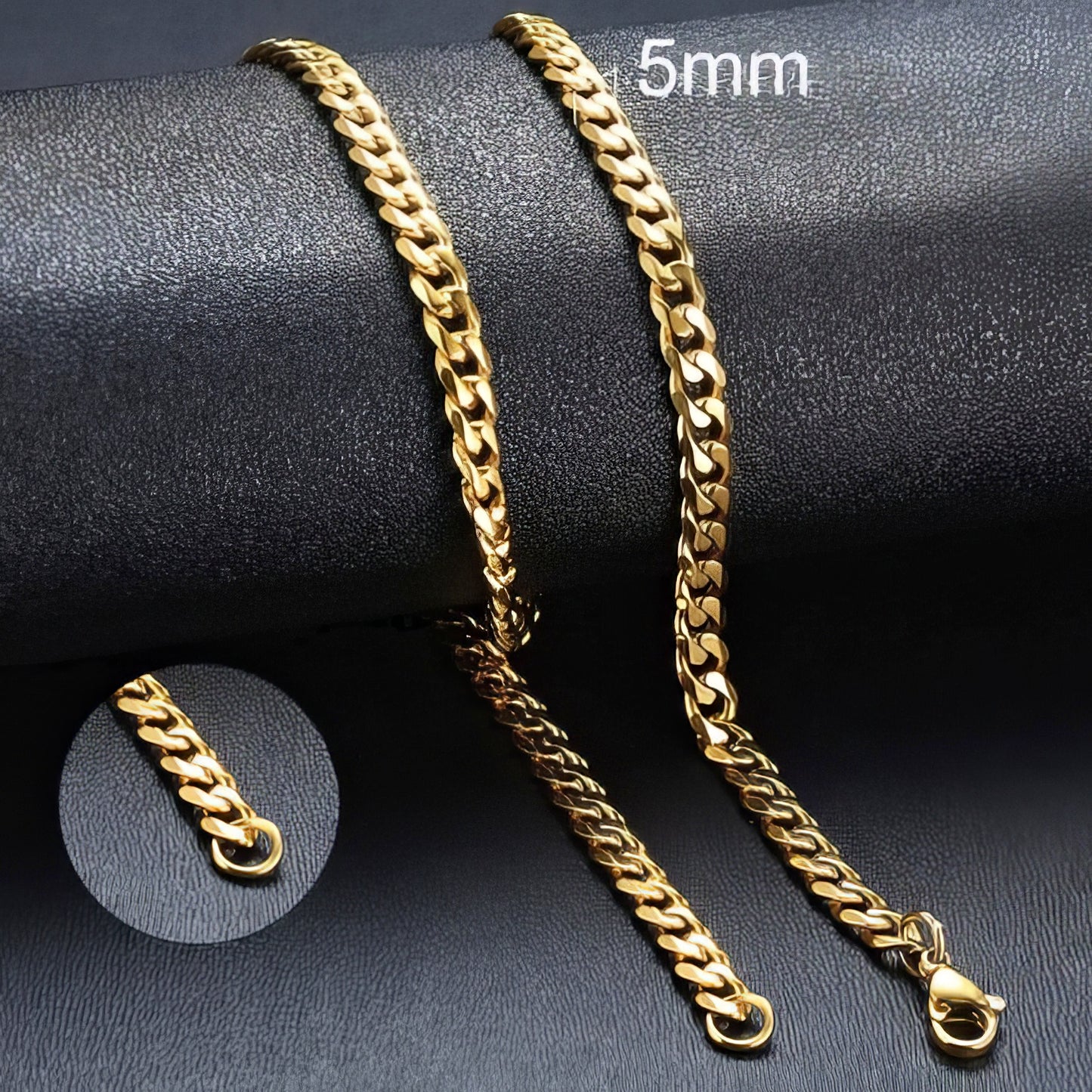 Stainless Steel Curb Link 5mm Chain Necklace in Gold