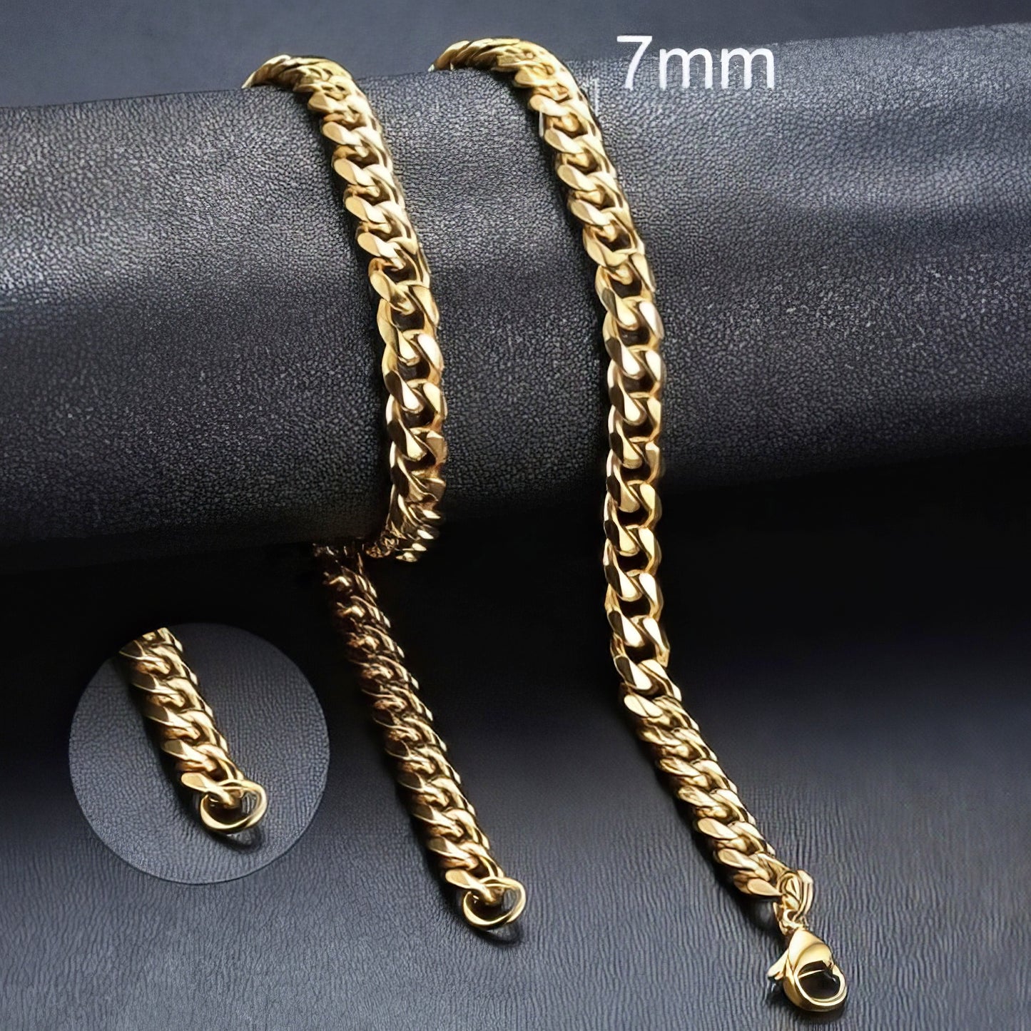 Stainless Steel Curb Link 7mm Chain Necklace in Gold