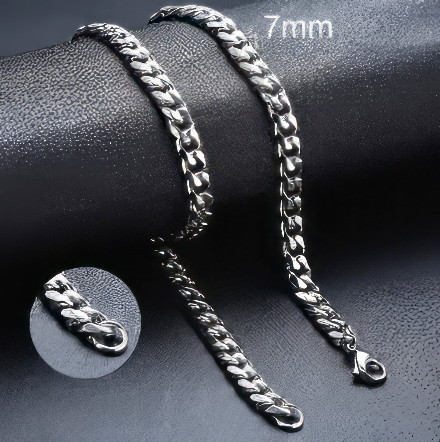 Stainless Steel Curb Link 7mm Chain Necklace in Silver