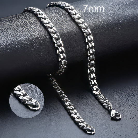 Stainless Steel Curb Link 7mm Chain Necklace in Silver