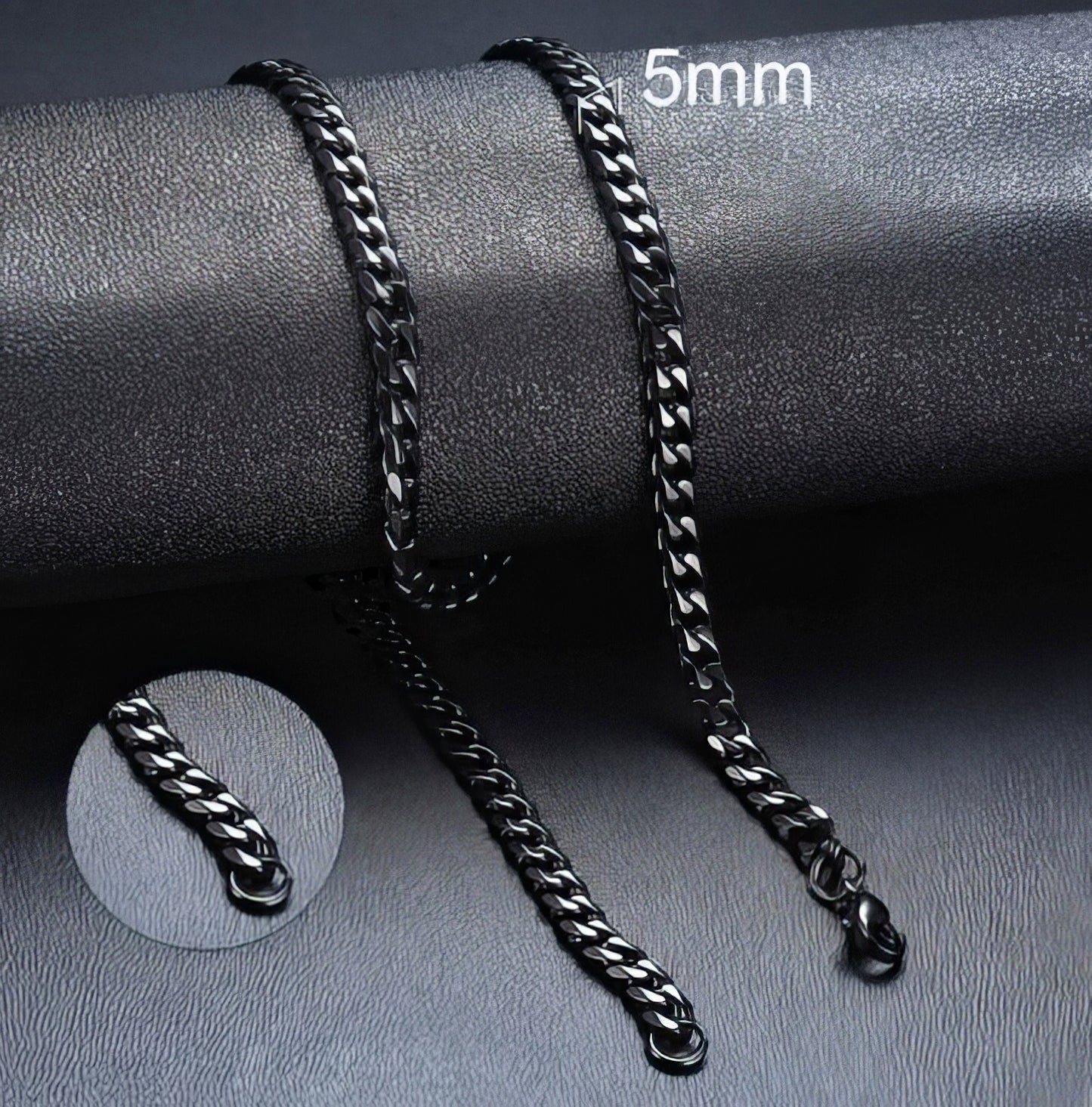 Stainless Steel Curb Link 5mm Chain Necklace in Black