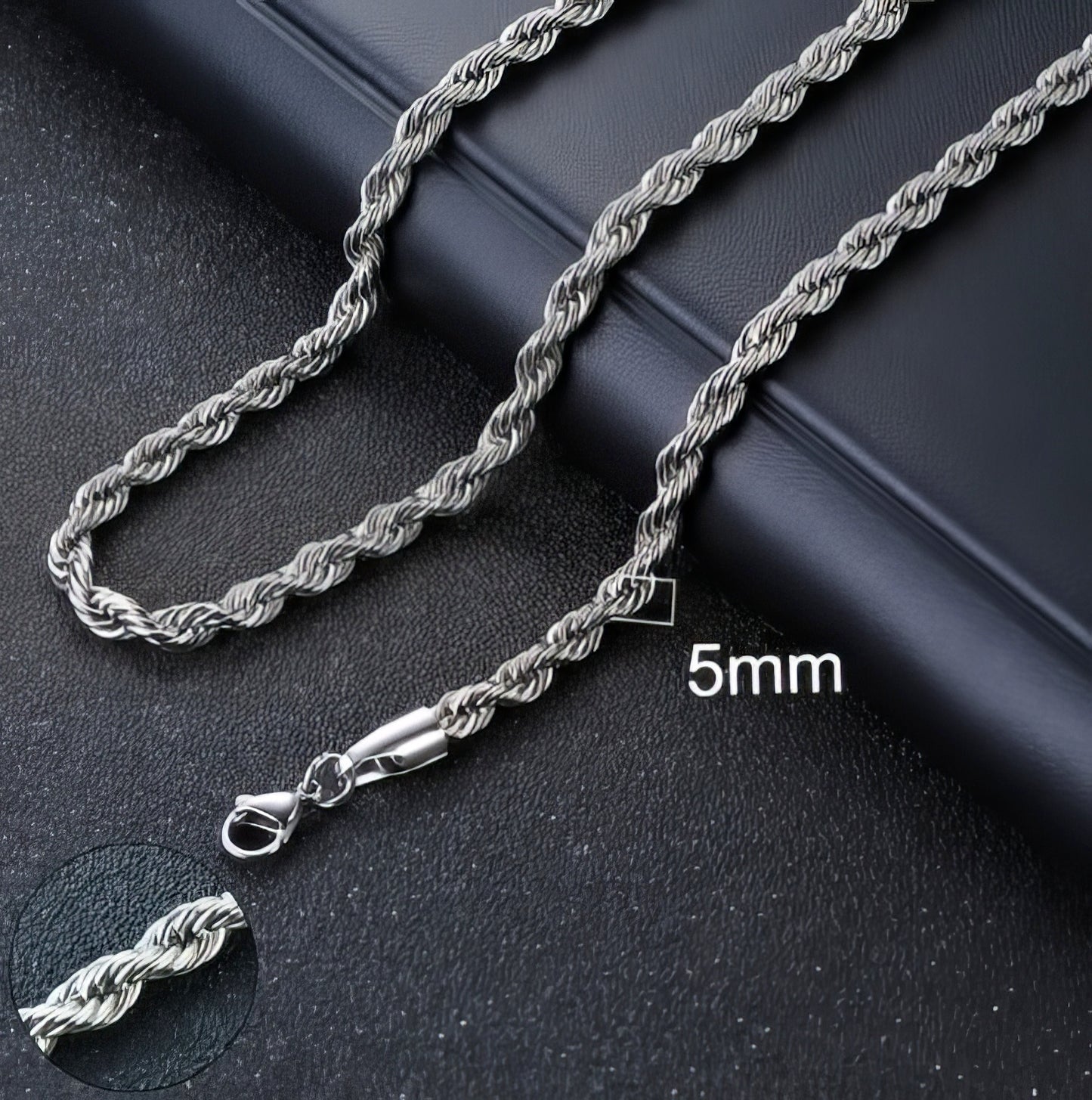 Stainless Steel Rope 5mm Chain Necklace in Silver