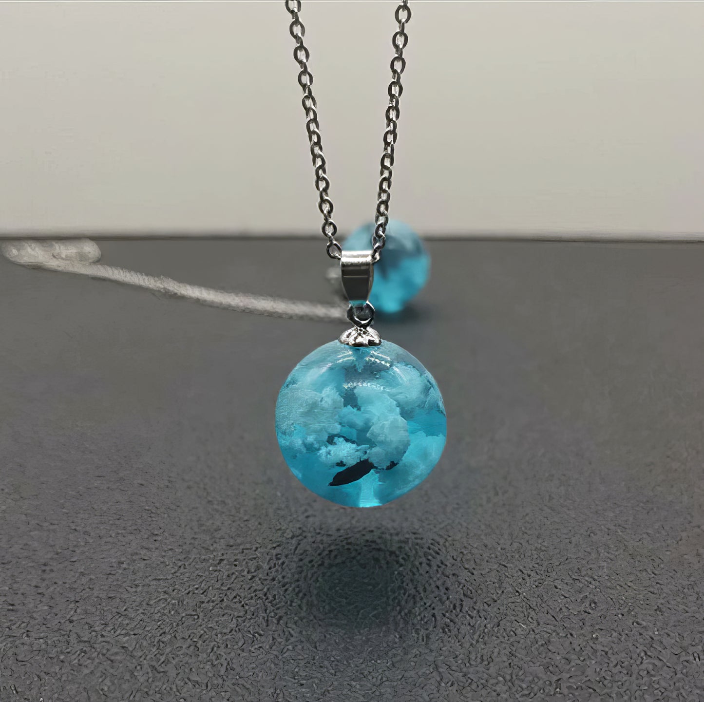 Blue Sky White Cloud Transparent Resin Chain Necklace