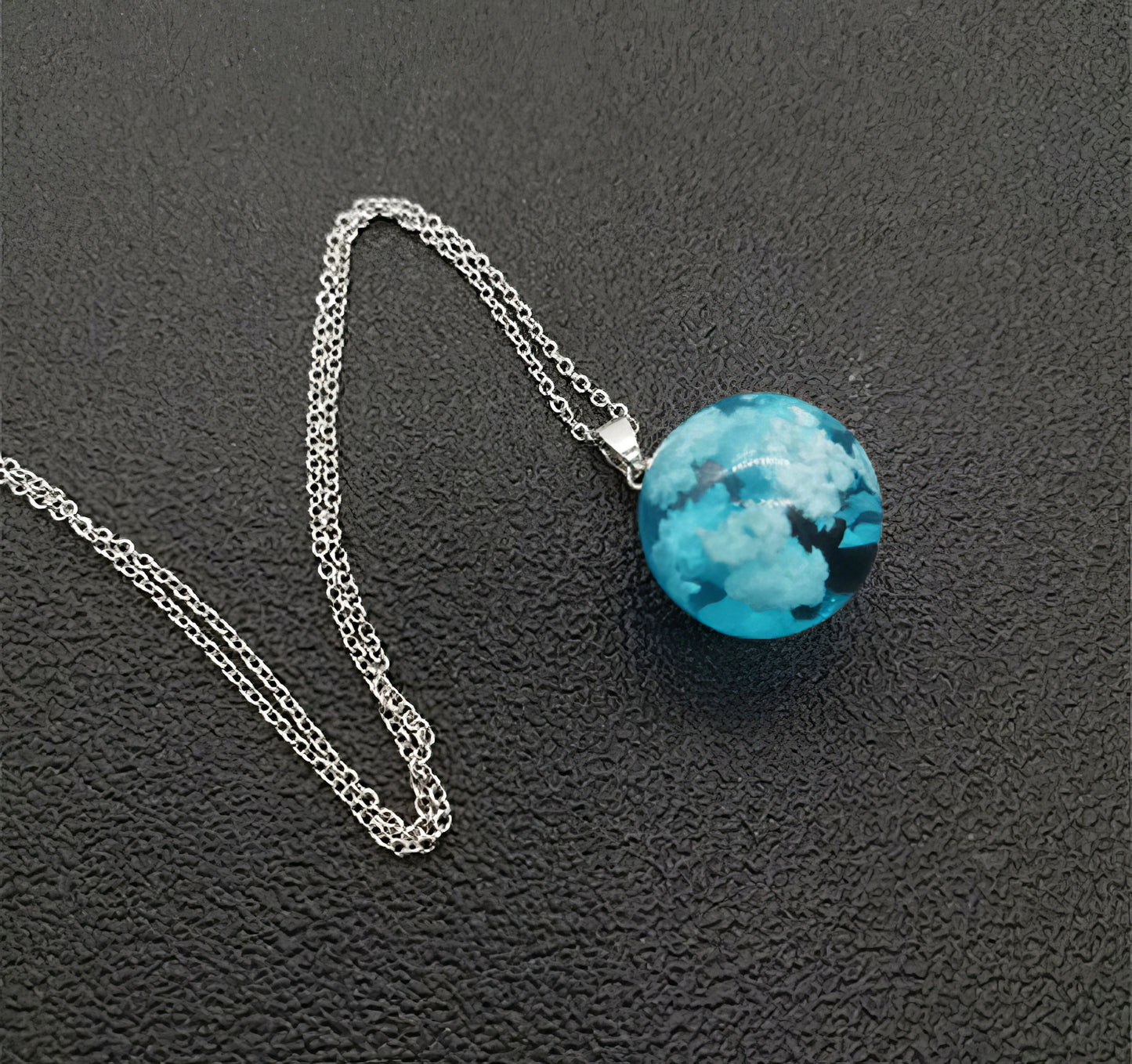 Blue Sky White Cloud Transparent Resin Chain Necklace