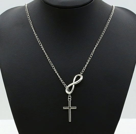 Infinity Cross Pendant Necklace Silver Plated