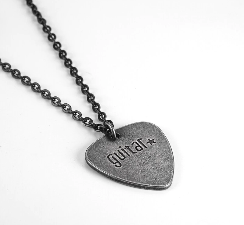 Retro Triangle Guitar Pick Pendant Necklace in black