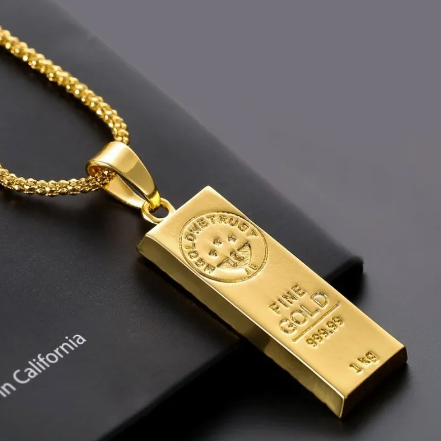 Gold Bar Pendant Chain Necklace