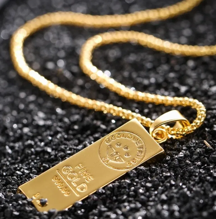 Gold Bar Pendant Chain Necklace