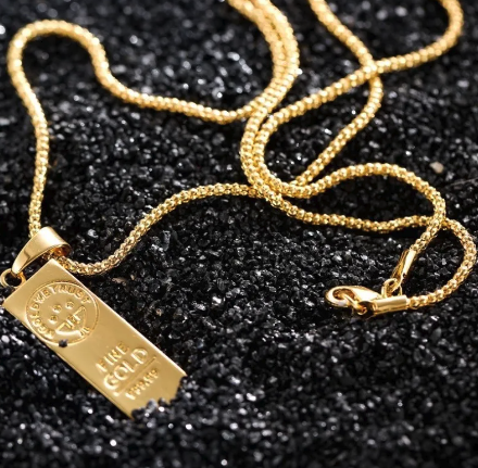 Gold Bar Pendant Chain Necklace