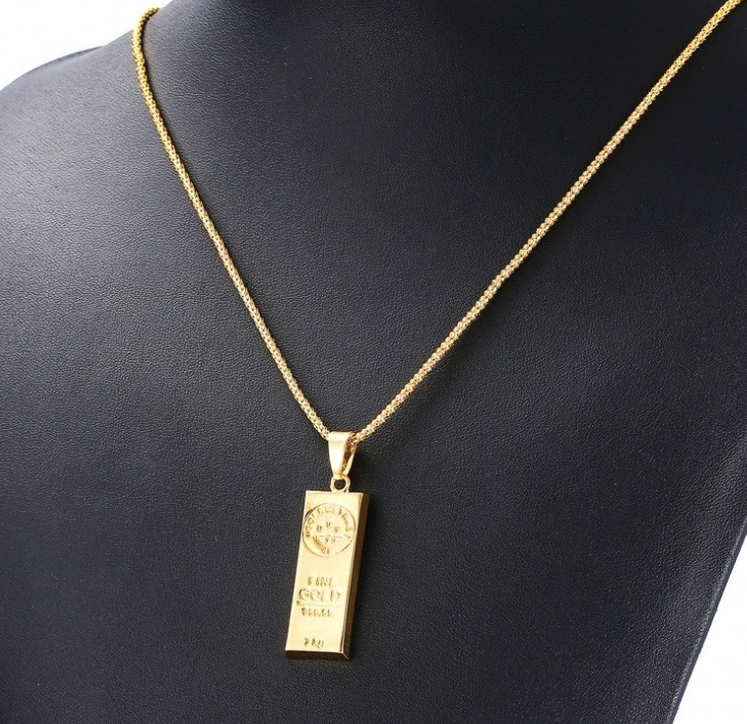 Gold Bar Pendant Chain Necklace