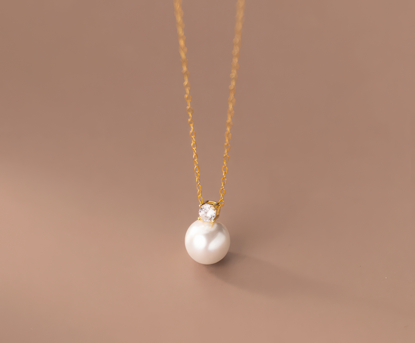 Sterling Silver Gold CZ Synthetic Pearl Pendant Necklace